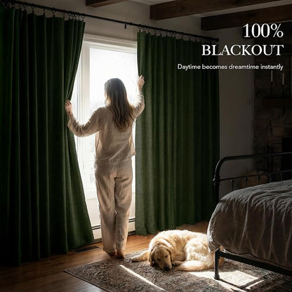 RYB HOME Olive Green 100% Blackout Linen Curtains 108 inches Long, Luxury - Image 3