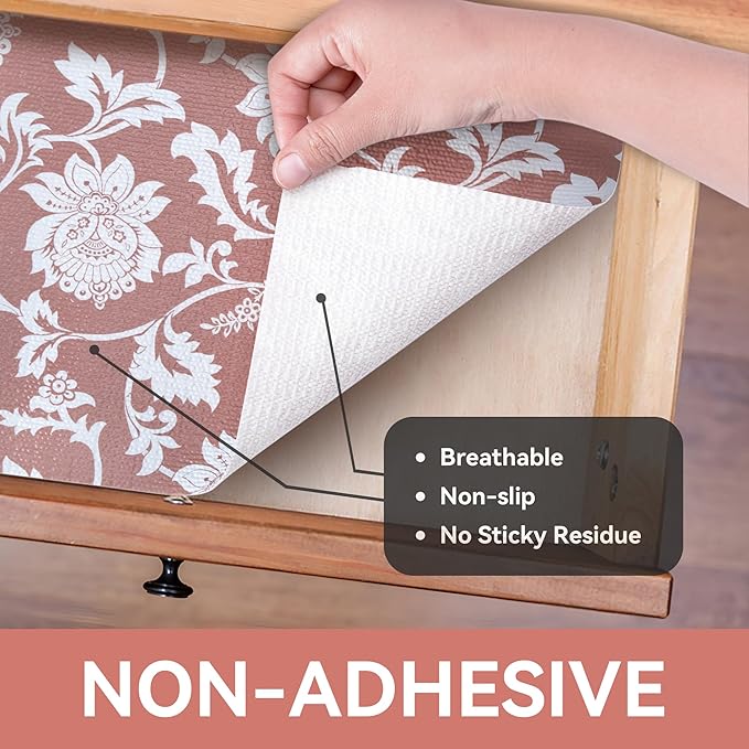 RAY STAR Shelf Liner, Non Adhesive Pink Floral Kitchen Cabinet Liner - Image 8