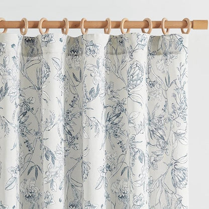 jinchan Floral Curtains 84 Inches Long Blue Flower Linen Farmhouse Curtain by JINCHAN