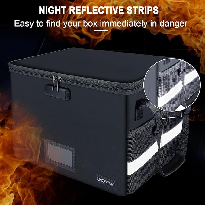 ENGPOW File Box with Lock, Fireproof Document Box with Pockets, Collapsible - Image 6