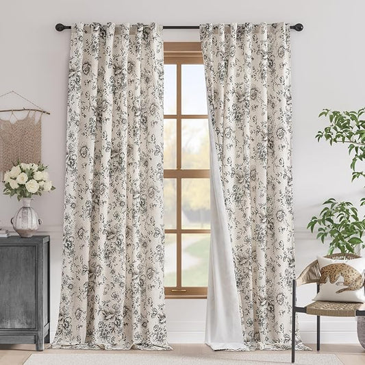 jinchan Blackout Linen Blend Curtain Floral Blackout Curtains by JINCHAN
