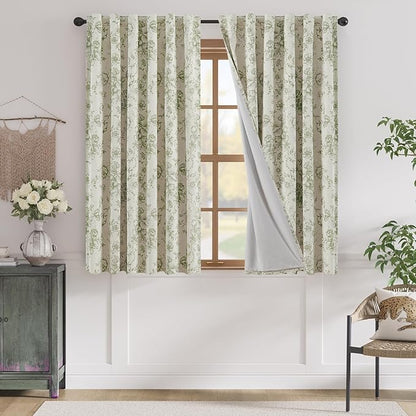 jinchan Blackout Curtains Linen Blend Floral Curtain by JINCHAN