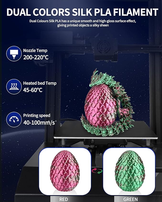 LANDU Silk Dual Color PLA Filament 1.75mm 1KG, 3D Printer Filament Dimensional - Image 3