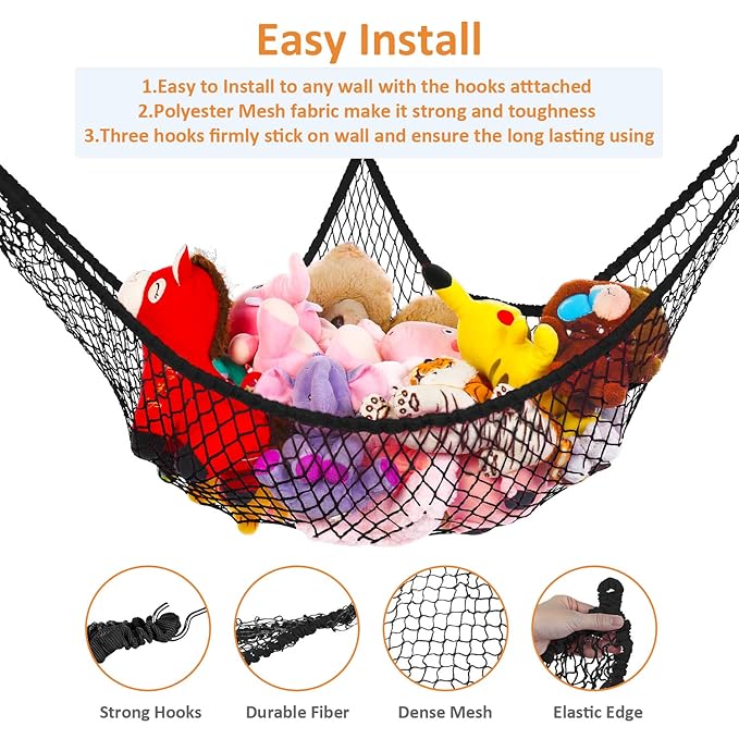 Stuffed Animal Hammock, Jumbo Toy Storage Net 83" Wall Sling Corner Extra Large - Image 2