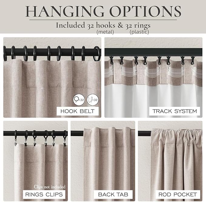 Linen Curtains 84 Inch Length 2 Panels Total Blackout - Image 4