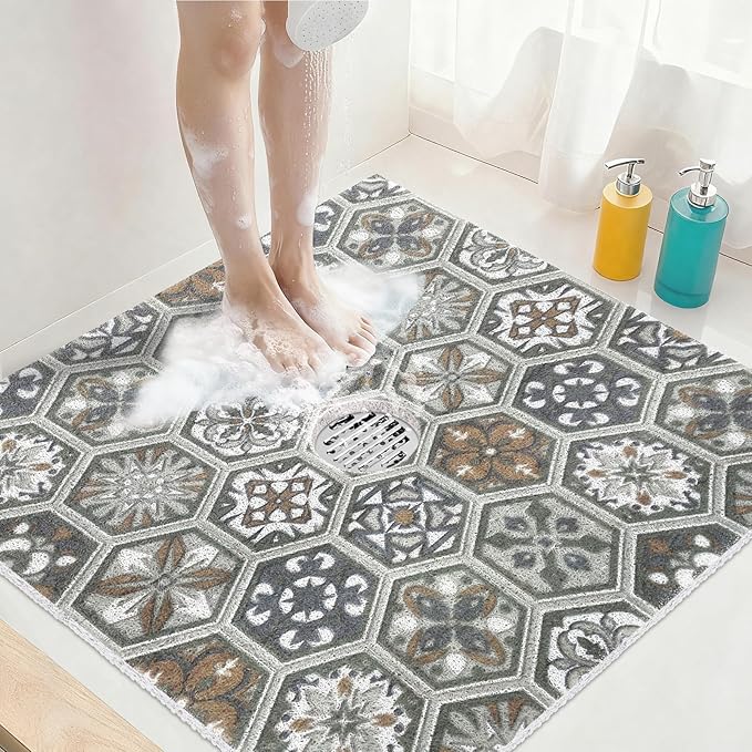 Square Shower Mat Non Slip: 32x32 Inch Extra Large Shower Mats by KAZOLEN