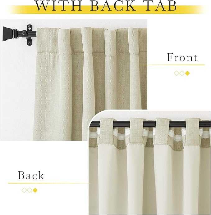 NICETOWN Room Darkening Faux Linen Beige Curtains 120 inches Long, Pinch - Image 5