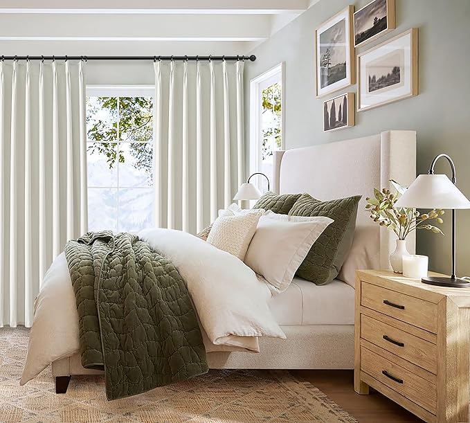 Unique Cream 105 Inch Large Window Blackout Curtains 2 Panels Set Floor to - Image 8