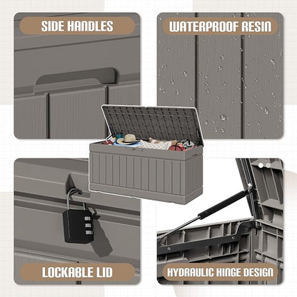 JUMMICO 78 Gallon Outdoor Deck Box Large Resin Storage Box - Image 2