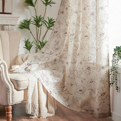jinchan Floral Linen Curtains for Living Room 84 Inch Length Brown Flower - Image 7