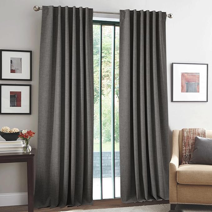 RYB HOME 100% Blackout Linen Textured Curtains 108 inches Long, Thermal - Image 2
