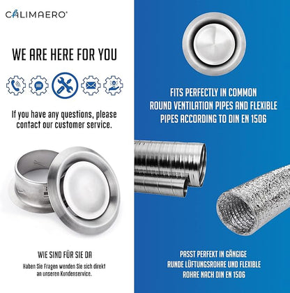 calimaero® TVE 4" Stainless Steel Vents, Round Adjustable Wall Air Vent - Image 6
