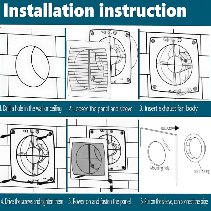 6 Inch Exhaust Fan, 26W Wall Mount Small Ventilation Fan - Image 6