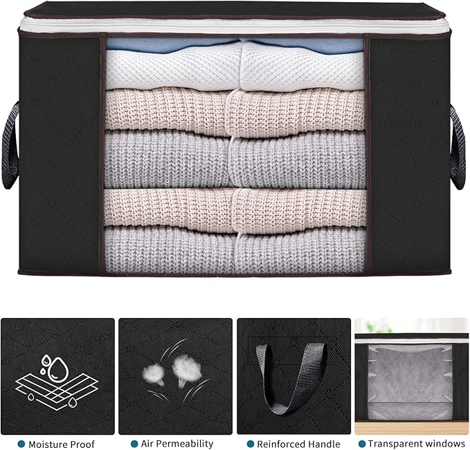 Large Storage Bags, 6 Pack Clothes Storage Bins Foldable Closet Organizers - Image 4