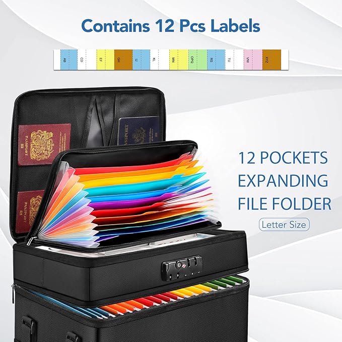 Fireproof Document Box with 13 Pockets Accordian File Organizer, - Image 4