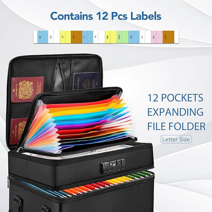 Fireproof Document Box with 13 Pockets Accordian File Organizer, - Image 4