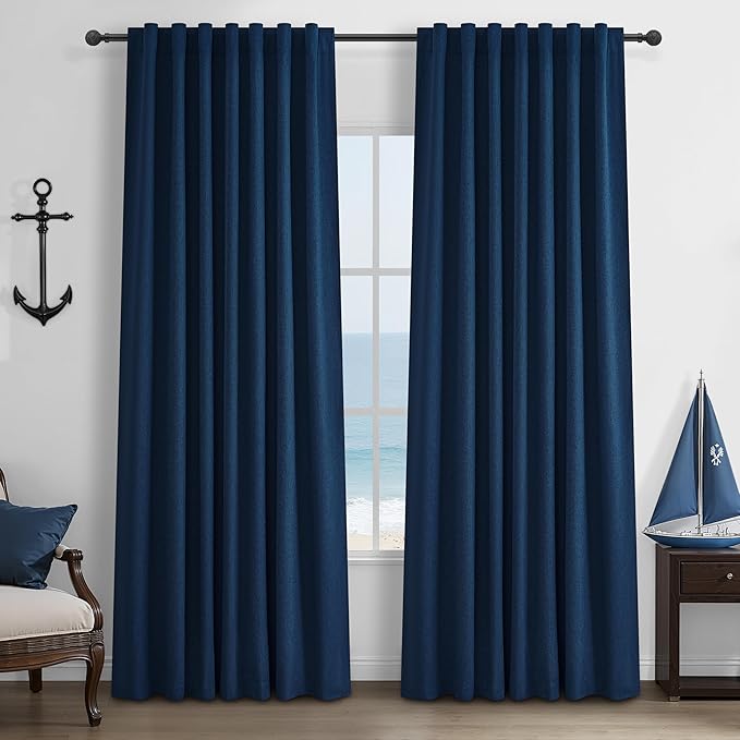 Navy Blue Blackout Curtains 86 Inch Length by QJMYDECO