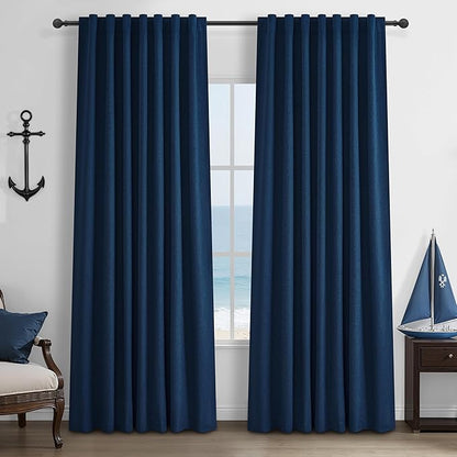 Navy Blue Blackout Curtains 84 Inch Length by QJMYDECO