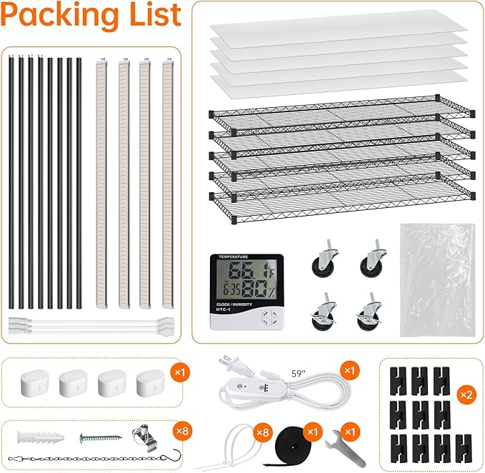 Bstrip Indoor Greenhouse with Grow Light, 5 Tier 47.2"x17.8"x71" Metal Shelf - Image 9