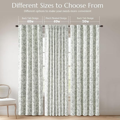 jinchan Pinch Pleated 95% Blackout Floral Curtains, Sage Green 96 Inches Long - Image 5