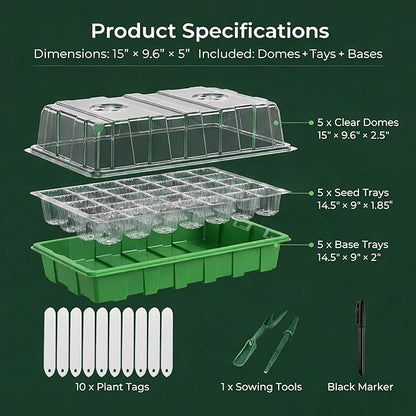 Gardzen 5 Pack BPA Free Seed Starter Tray Kit, 40 Cell Reusable Seedling Trays - Image 2