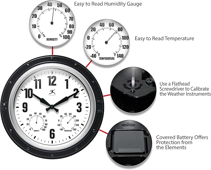 Infinity Instruments Forecaster Indoor/Outdoor Wall Clock, Thermometer - Image 5
