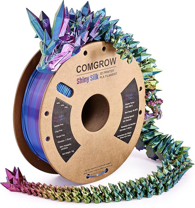 Comgrow Tri-Colors Silk PLA 3D Printer Filament, Rainbow PLA Filament 1.75mm by Comgrow