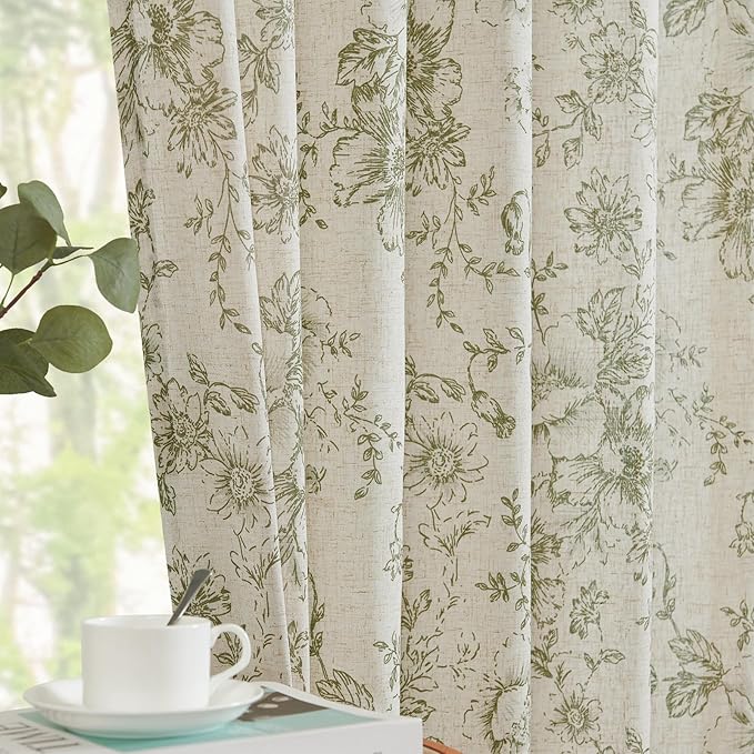 jinachan Linen Blend Floral Curtains - Image 2