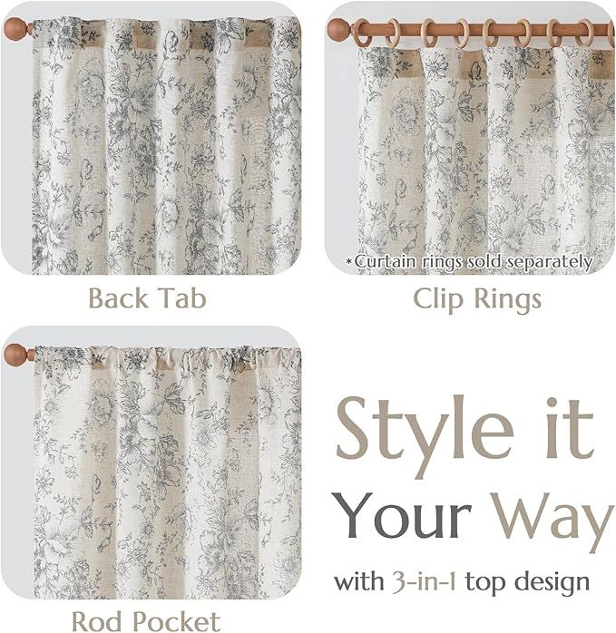 jinchan Linen Blend Curtain Floral Curtains - Image 4