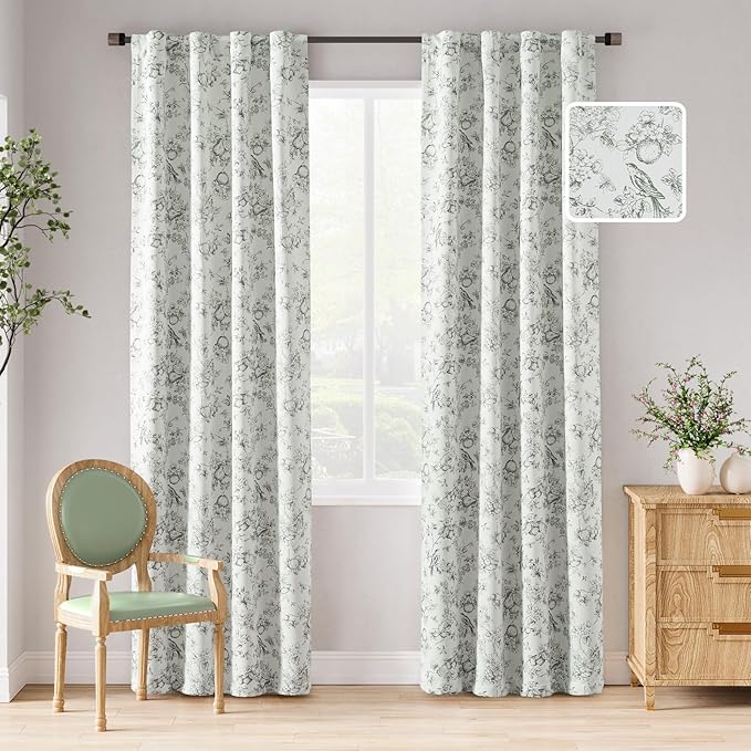 jinchan 95% Blackout Floral Curtains 84 Inches Long, Printed Flower Sage Green by JINCHAN
