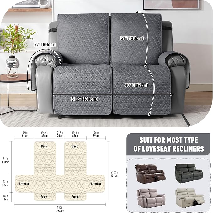 TAOCOCO 100% Waterproof Recliner Cover, Non-Slip Washable Reclining Couch Cover - Image 3
