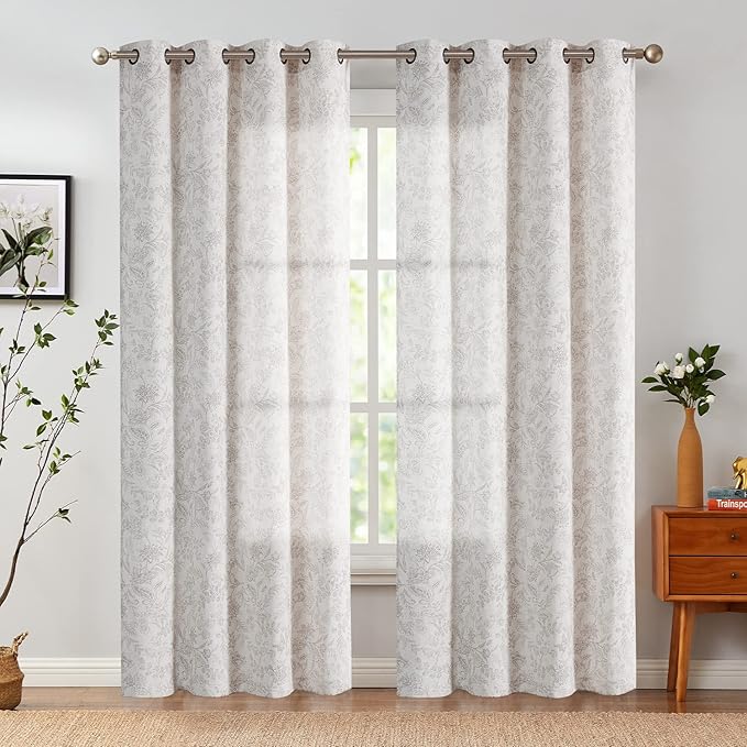 Vangao Floral Linen Curtains for Living Room 96 Inches Long Purple Grey - Image 2