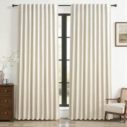 Warm Cream Blackout Curtains 60 Inches Extra Wide Linen 90 Inch Length by QJMYDECO