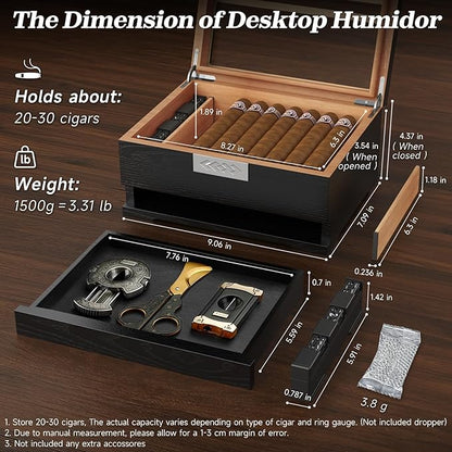 TISFA Cigar Humidor, Cedar Wood Desktop Humidor Box - Image 2