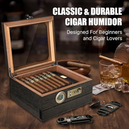 Cigar Humidor, Cedar Wood Humidor Cigar Box, Glass Top Desktop Humidor - Image 8
