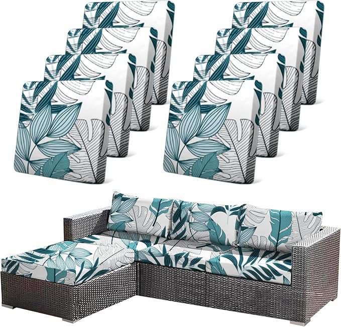 8Pcs Stretch Patio Cushion Cover Outdoor Cushion Cover Replacement Slipcovers by CALBODE