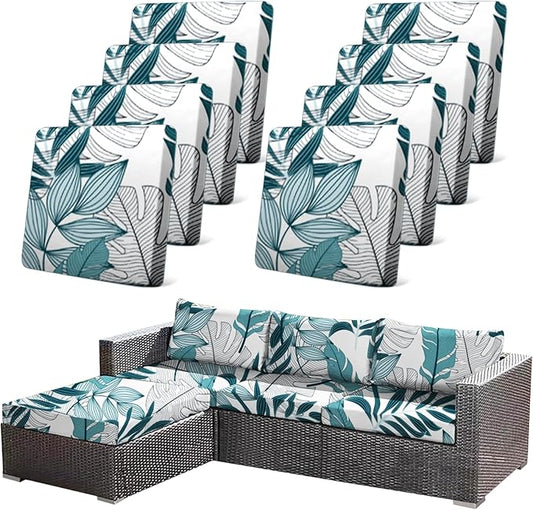 8Pcs Stretch Patio Cushion Cover Outdoor Cushion Cover Replacement Slipcovers by CALBODE