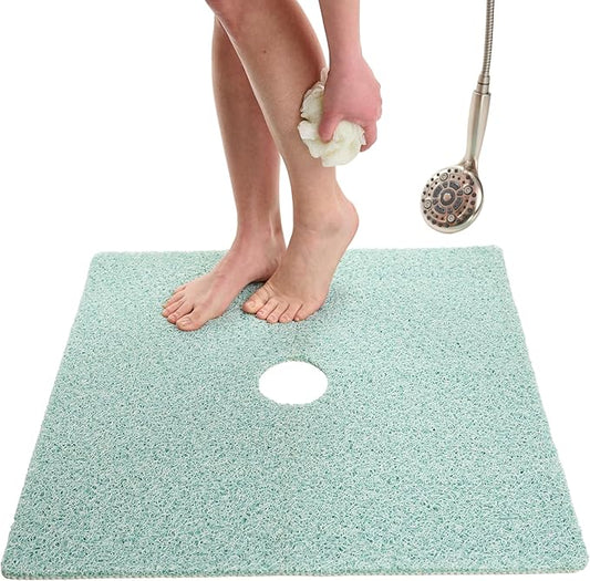 Enkosi Loofah Shower Mat with Drain Hole – Cushioned Anti-Slip Square Bath Mat by ENKOSI