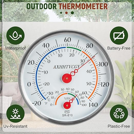 Indoor Outdoor Thermometer Hygrometer, Large Dial Wall Mount Waterproof - Image 3