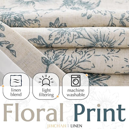 jinchan Lined Linen Blend Curtain Floral Curtains - Image 2