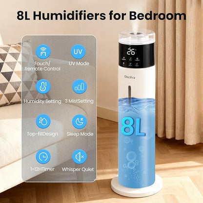 Large Humidifier for Bedroom, 8L/2.1Gal Ultrasonic Cool Mist, Remote control - Image 3