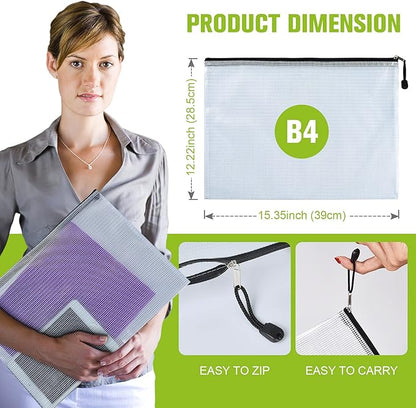 Mesh Zipper Pouch, B4 Size Tear-Resistant Document Pouch, Extra Large Zip File - Image 2