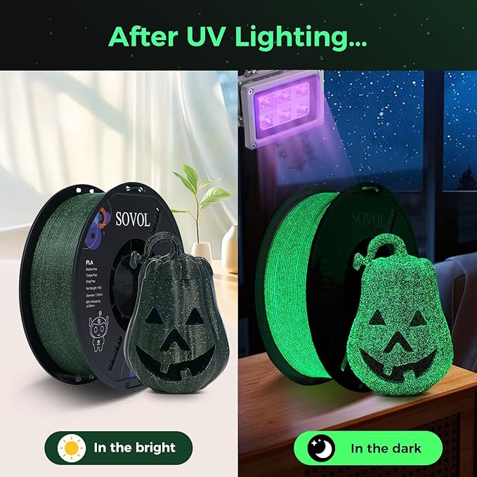 Sovol 3D Printer Luminous Filament, Glow in The Dark PLA 1kg Spool 3D Printing - Image 2