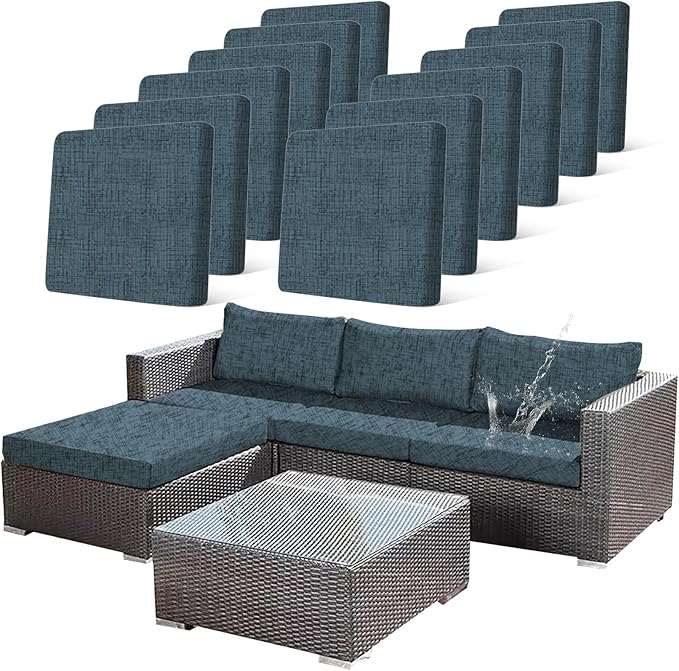 12Pcs Stretch Patio Cushion Covers Outdoor Couch Cover Replacement, Outdoor by CALBODE
