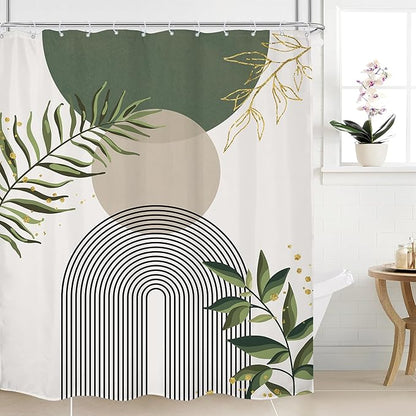 Green Boho Shower Curtain Extra Long Modern Abstract Bohemian Green Gold by MitpokBrand