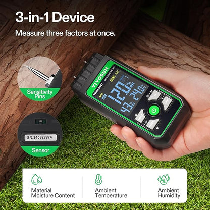 VIVOSUN Wood Moisture Meter, 3-In-1 Pin-Type Digital Moisture Tester, Ambient - Image 3