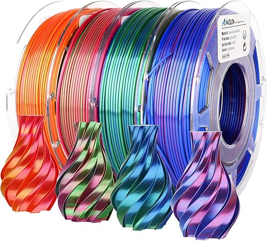 AMOLEN Silk PLA 3D Printer Filament Bundle, Shiny Dual Color Filament 1.75mm by AMOLEN