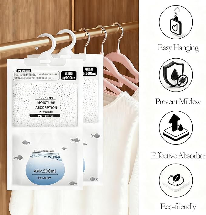 Moisture Absorbers 12 Pack，Hanging Closet Dehumidifier Bags, Humidity Packs - Image 2