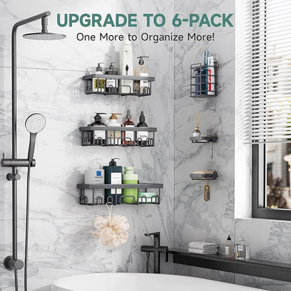 Veken Rustproof & Waterproof Shower Caddy 6-Pack, No Drilling Adhesive Shelves - Image 6