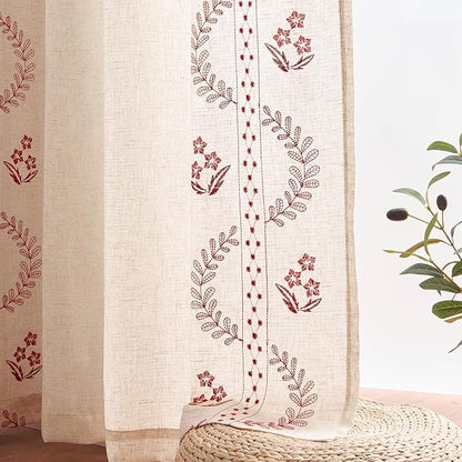 jinchan Belrose Linen Curtains for Bedroom Floral Curtains 84 Inch Length Linen - Image 9